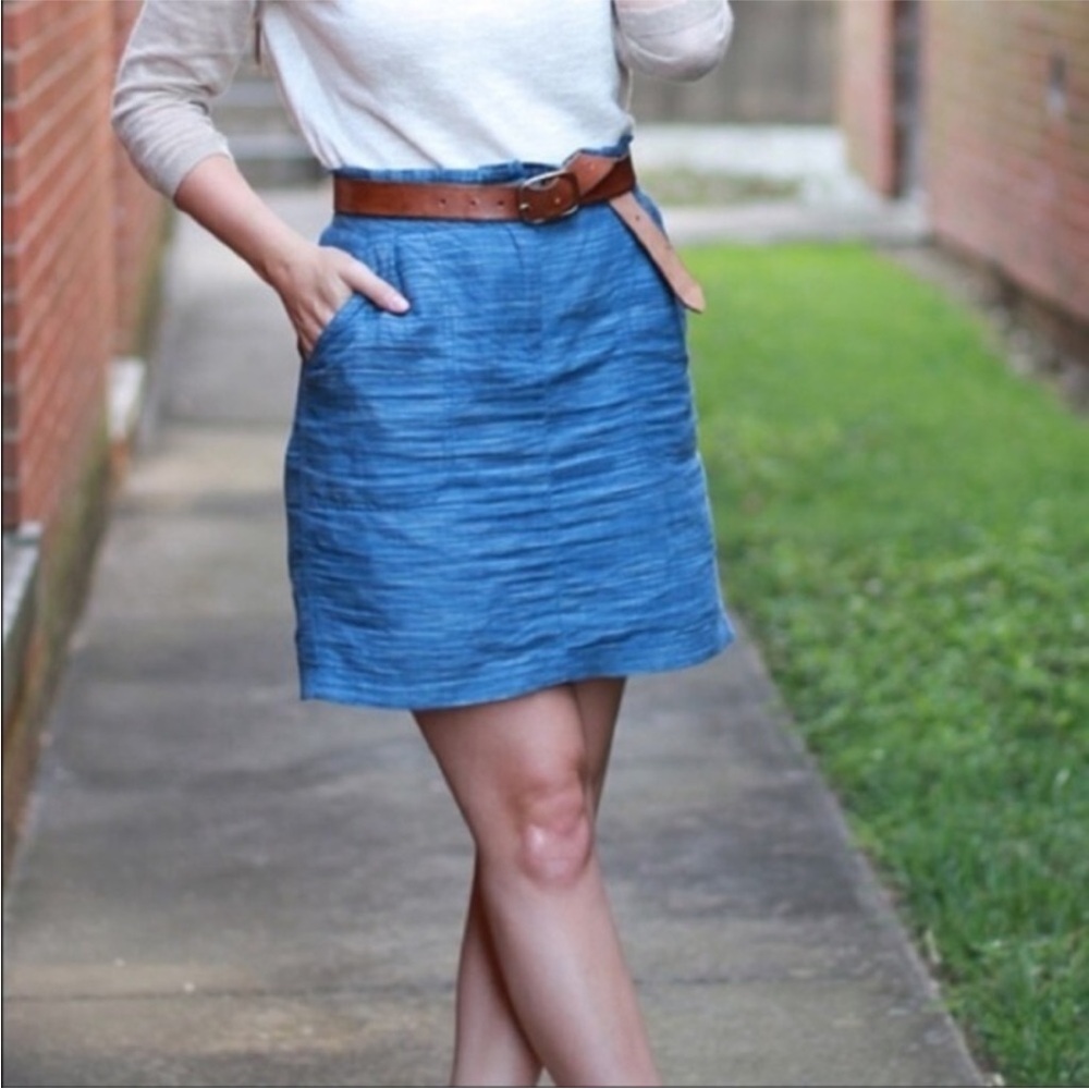 J. Crew playa cotton linen blend paperbag skirt heathered blue 00